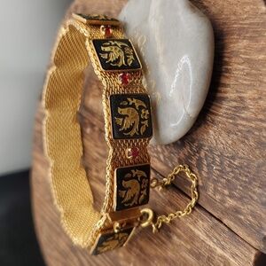 B2816 Spanish demascene ruby BRACELET made in RADI SPAIN no other‎ like it mesh
